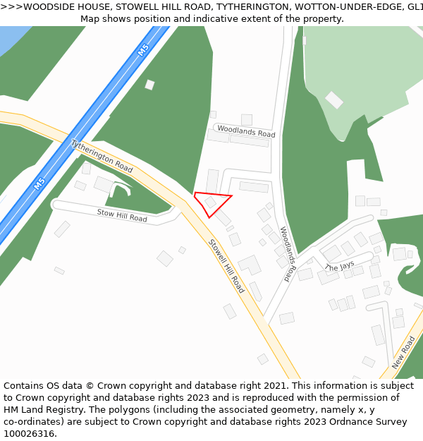 WOODSIDE HOUSE, STOWELL HILL ROAD, TYTHERINGTON, WOTTON-UNDER-EDGE, GL12 8UH: Location map and indicative extent of plot