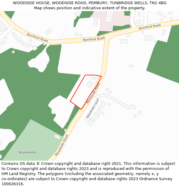 WOODSIDE HOUSE, WOODSIDE ROAD, PEMBURY, TUNBRIDGE WELLS, TN2 4BG: Location map and indicative extent of plot