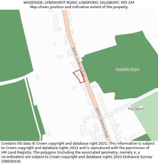 WOODSIDE, LYNDHURST ROAD, LANDFORD, SALISBURY, SP5 2AF: Location map and indicative extent of plot