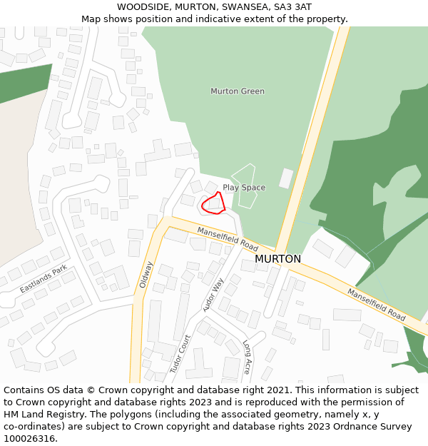 WOODSIDE, MURTON, SWANSEA, SA3 3AT: Location map and indicative extent of plot