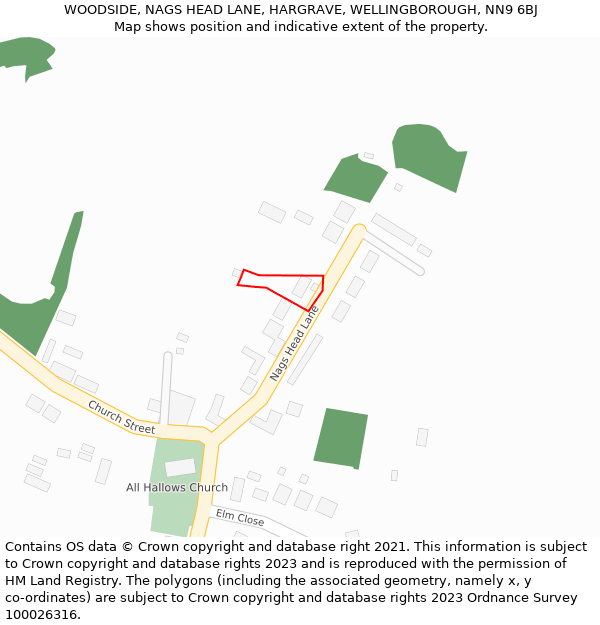 WOODSIDE, NAGS HEAD LANE, HARGRAVE, WELLINGBOROUGH, NN9 6BJ: Location map and indicative extent of plot