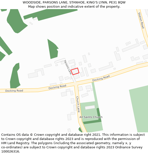WOODSIDE, PARSONS LANE, STANHOE, KING'S LYNN, PE31 8QW: Location map and indicative extent of plot