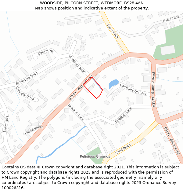 WOODSIDE, PILCORN STREET, WEDMORE, BS28 4AN: Location map and indicative extent of plot