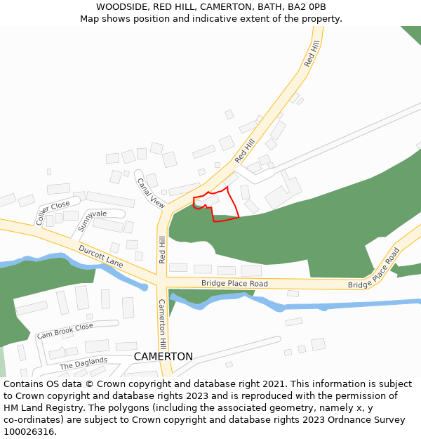 WOODSIDE, RED HILL, CAMERTON, BATH, BA2 0PB: Location map and indicative extent of plot