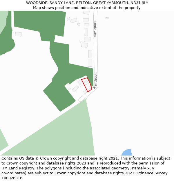 WOODSIDE, SANDY LANE, BELTON, GREAT YARMOUTH, NR31 9LY: Location map and indicative extent of plot