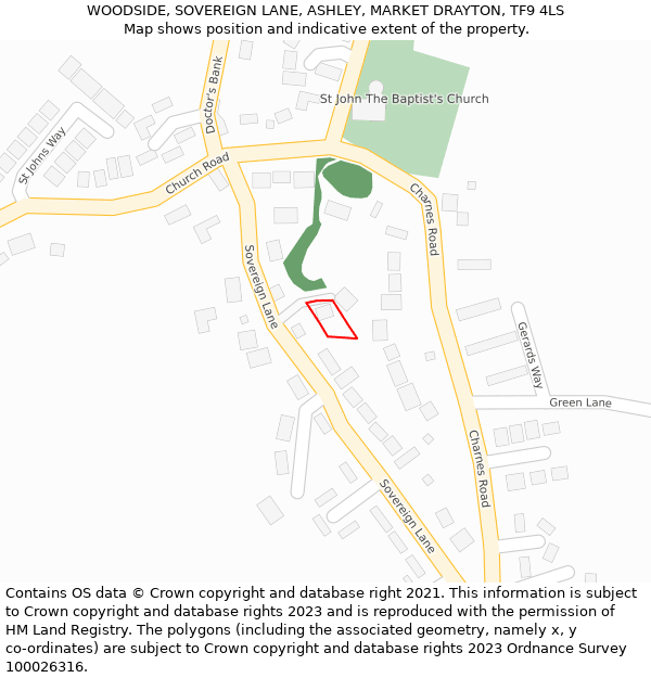 WOODSIDE, SOVEREIGN LANE, ASHLEY, MARKET DRAYTON, TF9 4LS: Location map and indicative extent of plot