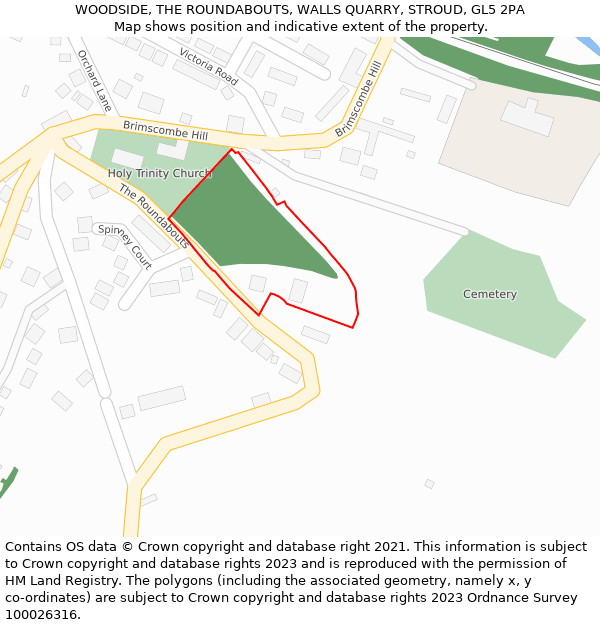 WOODSIDE, THE ROUNDABOUTS, WALLS QUARRY, STROUD, GL5 2PA: Location map and indicative extent of plot