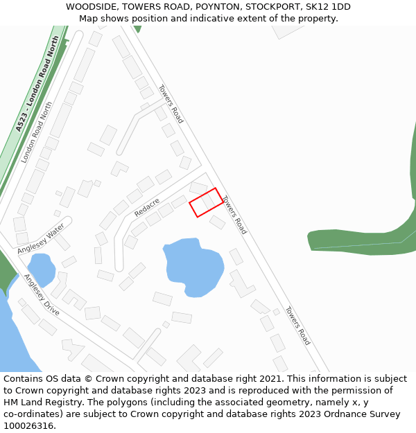 WOODSIDE, TOWERS ROAD, POYNTON, STOCKPORT, SK12 1DD: Location map and indicative extent of plot