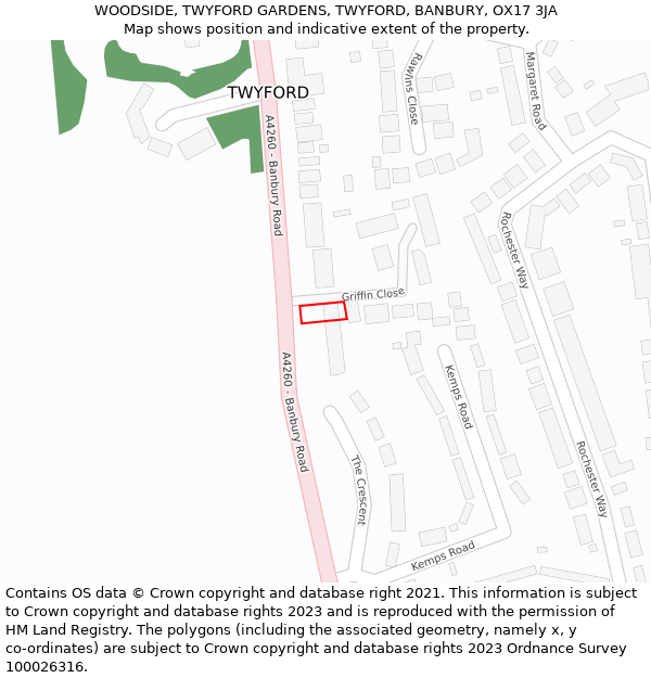 WOODSIDE, TWYFORD GARDENS, TWYFORD, BANBURY, OX17 3JA: Location map and indicative extent of plot