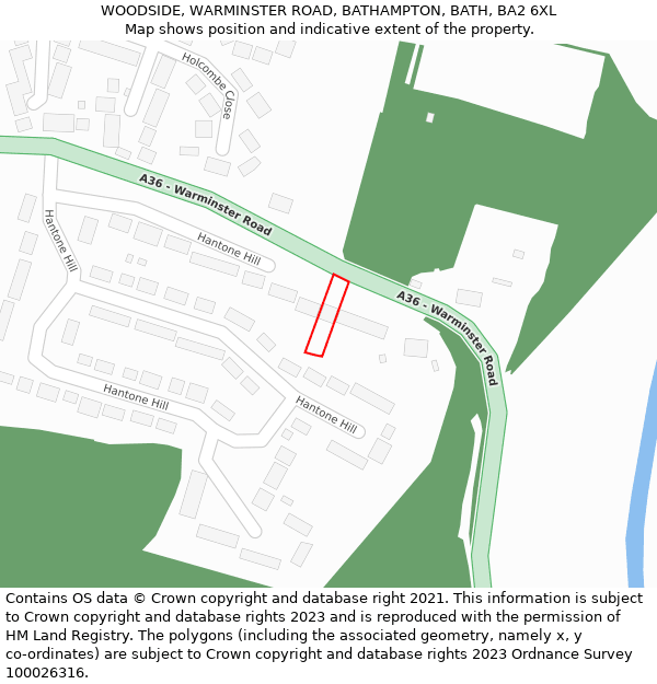 WOODSIDE, WARMINSTER ROAD, BATHAMPTON, BATH, BA2 6XL: Location map and indicative extent of plot