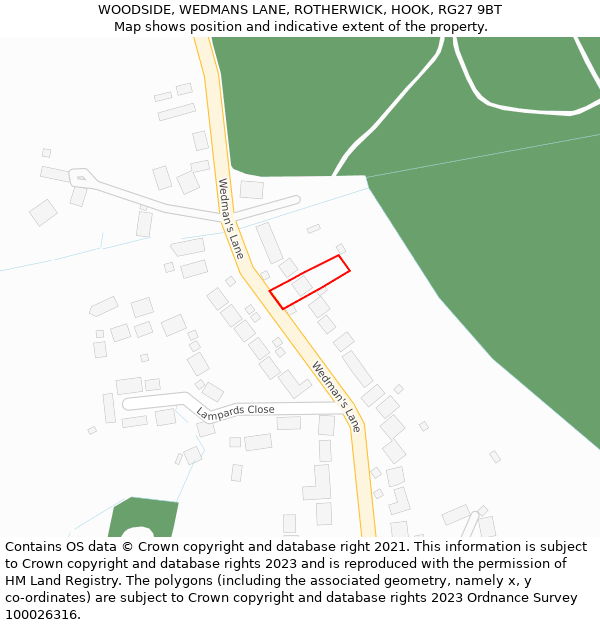 WOODSIDE, WEDMANS LANE, ROTHERWICK, HOOK, RG27 9BT: Location map and indicative extent of plot