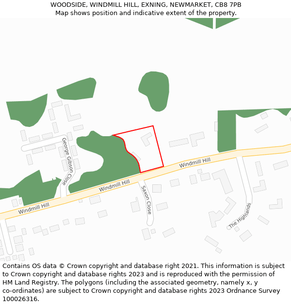 WOODSIDE, WINDMILL HILL, EXNING, NEWMARKET, CB8 7PB: Location map and indicative extent of plot