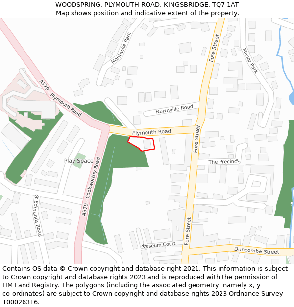 WOODSPRING, PLYMOUTH ROAD, KINGSBRIDGE, TQ7 1AT: Location map and indicative extent of plot