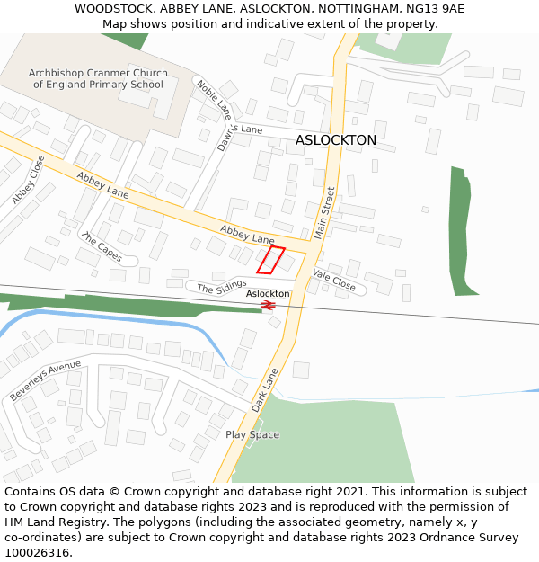 WOODSTOCK, ABBEY LANE, ASLOCKTON, NOTTINGHAM, NG13 9AE: Location map and indicative extent of plot