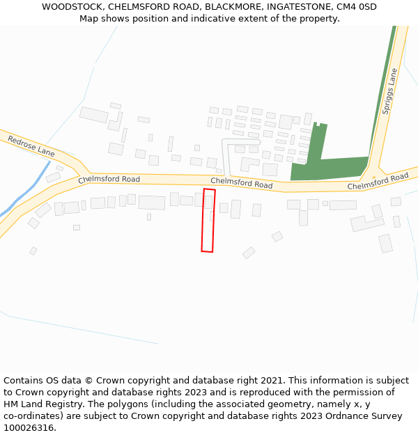 WOODSTOCK, CHELMSFORD ROAD, BLACKMORE, INGATESTONE, CM4 0SD: Location map and indicative extent of plot