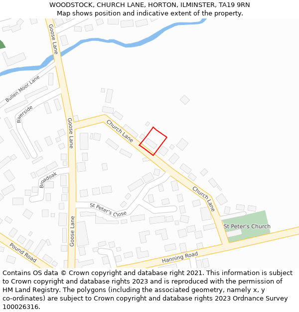 WOODSTOCK, CHURCH LANE, HORTON, ILMINSTER, TA19 9RN: Location map and indicative extent of plot