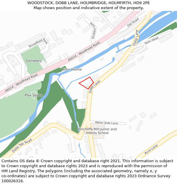 WOODSTOCK, DOBB LANE, HOLMBRIDGE, HOLMFIRTH, HD9 2PE: Location map and indicative extent of plot