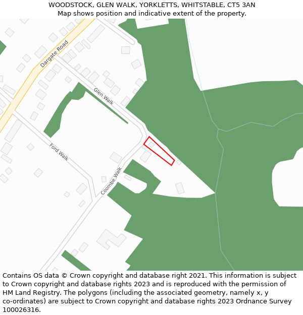 WOODSTOCK, GLEN WALK, YORKLETTS, WHITSTABLE, CT5 3AN: Location map and indicative extent of plot