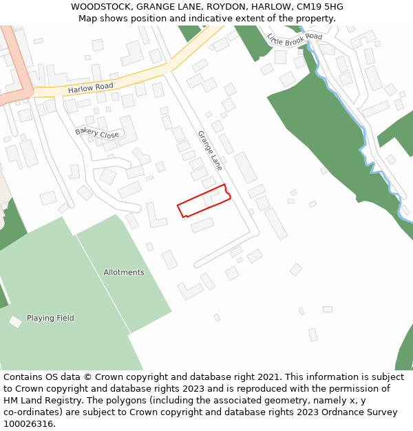 WOODSTOCK, GRANGE LANE, ROYDON, HARLOW, CM19 5HG: Location map and indicative extent of plot