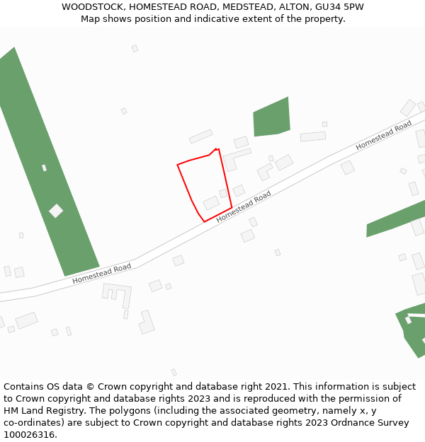 WOODSTOCK, HOMESTEAD ROAD, MEDSTEAD, ALTON, GU34 5PW: Location map and indicative extent of plot