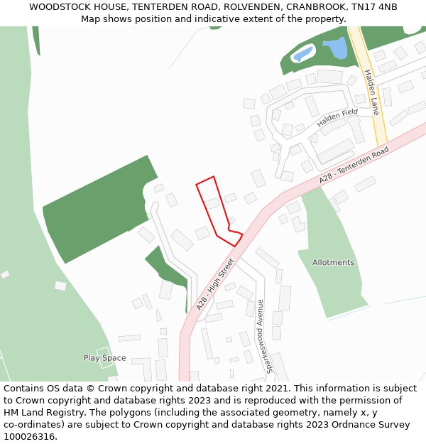 WOODSTOCK HOUSE, TENTERDEN ROAD, ROLVENDEN, CRANBROOK, TN17 4NB: Location map and indicative extent of plot