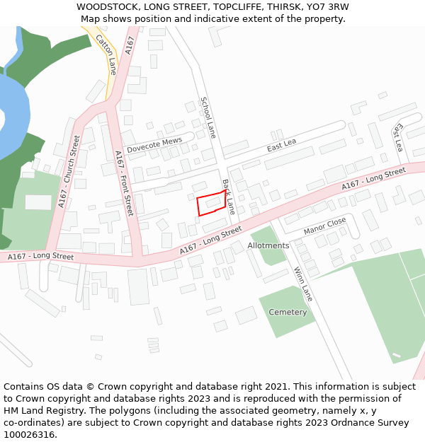 WOODSTOCK, LONG STREET, TOPCLIFFE, THIRSK, YO7 3RW: Location map and indicative extent of plot