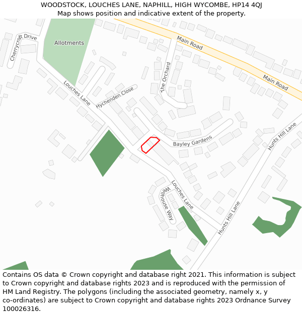 WOODSTOCK, LOUCHES LANE, NAPHILL, HIGH WYCOMBE, HP14 4QJ: Location map and indicative extent of plot