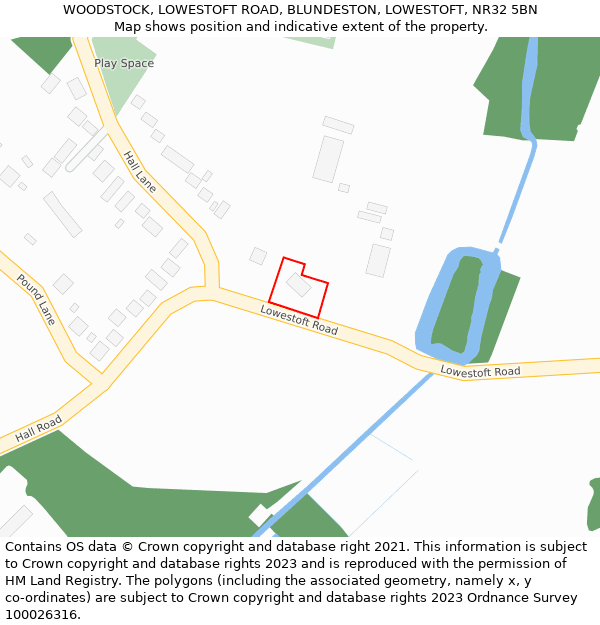 WOODSTOCK, LOWESTOFT ROAD, BLUNDESTON, LOWESTOFT, NR32 5BN: Location map and indicative extent of plot