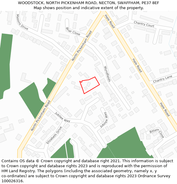 WOODSTOCK, NORTH PICKENHAM ROAD, NECTON, SWAFFHAM, PE37 8EF: Location map and indicative extent of plot