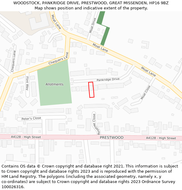 WOODSTOCK, PANKRIDGE DRIVE, PRESTWOOD, GREAT MISSENDEN, HP16 9BZ: Location map and indicative extent of plot