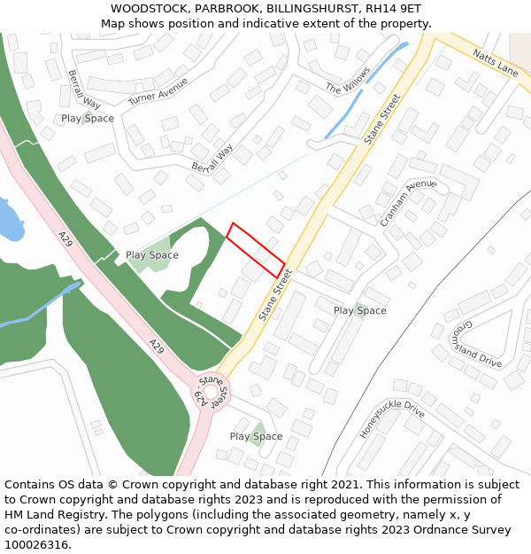 WOODSTOCK, PARBROOK, BILLINGSHURST, RH14 9ET: Location map and indicative extent of plot
