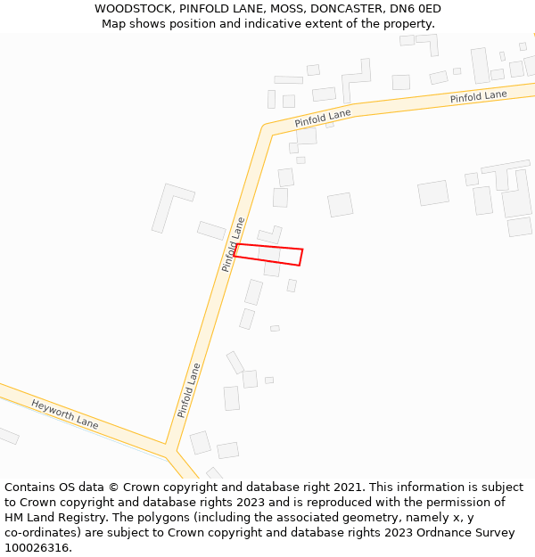 WOODSTOCK, PINFOLD LANE, MOSS, DONCASTER, DN6 0ED: Location map and indicative extent of plot