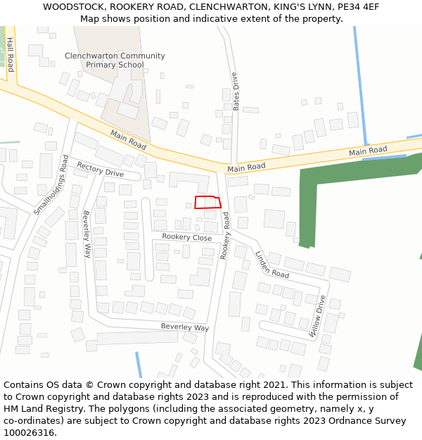 WOODSTOCK, ROOKERY ROAD, CLENCHWARTON, KING'S LYNN, PE34 4EF: Location map and indicative extent of plot