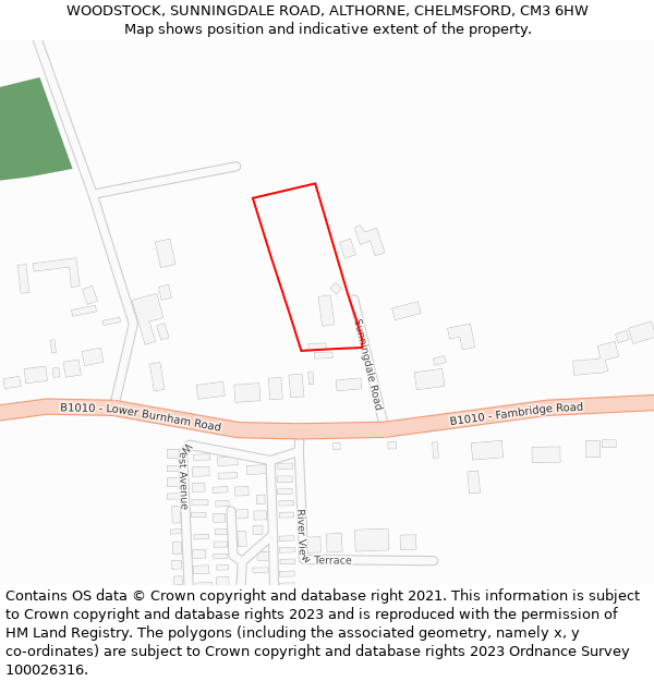 WOODSTOCK, SUNNINGDALE ROAD, ALTHORNE, CHELMSFORD, CM3 6HW: Location map and indicative extent of plot