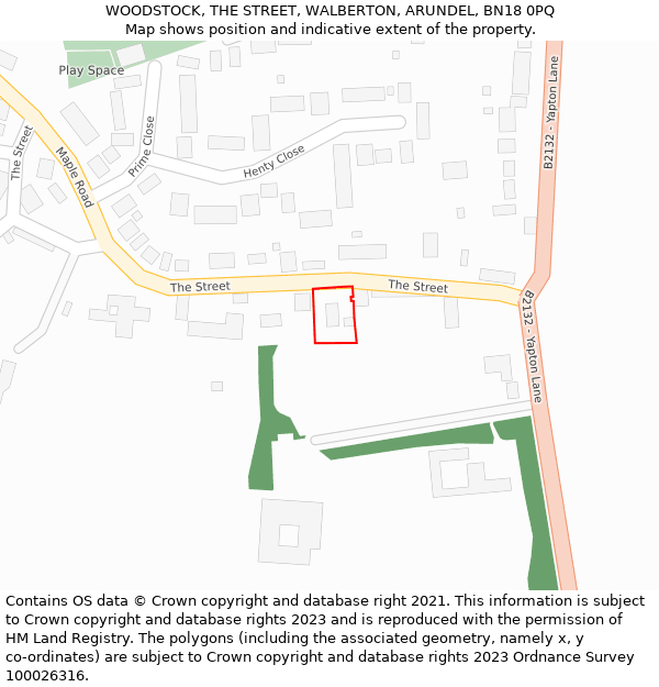 WOODSTOCK, THE STREET, WALBERTON, ARUNDEL, BN18 0PQ: Location map and indicative extent of plot