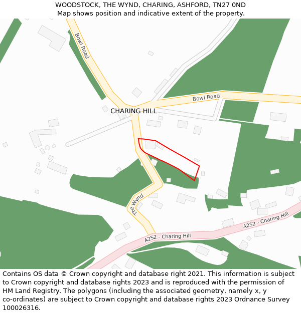 WOODSTOCK, THE WYND, CHARING, ASHFORD, TN27 0ND: Location map and indicative extent of plot