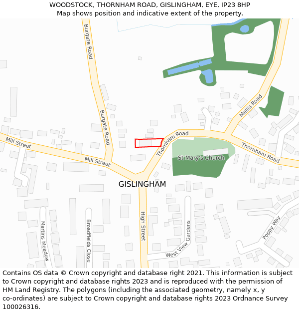 WOODSTOCK, THORNHAM ROAD, GISLINGHAM, EYE, IP23 8HP: Location map and indicative extent of plot