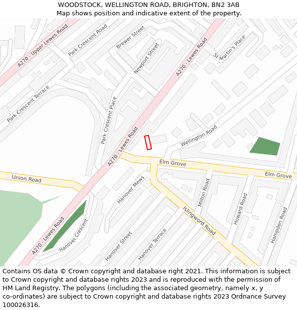 WOODSTOCK, WELLINGTON ROAD, BRIGHTON, BN2 3AB: Location map and indicative extent of plot
