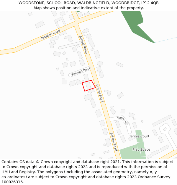 WOODSTONE, SCHOOL ROAD, WALDRINGFIELD, WOODBRIDGE, IP12 4QR: Location map and indicative extent of plot
