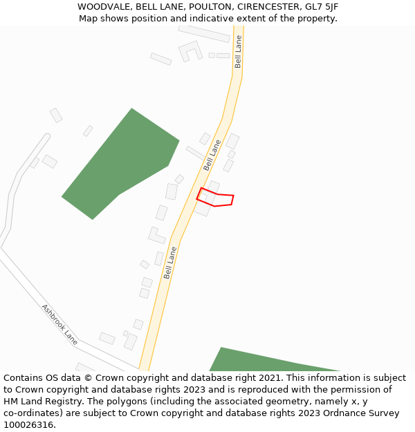 WOODVALE, BELL LANE, POULTON, CIRENCESTER, GL7 5JF: Location map and indicative extent of plot