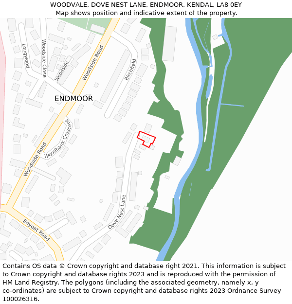 WOODVALE, DOVE NEST LANE, ENDMOOR, KENDAL, LA8 0EY: Location map and indicative extent of plot