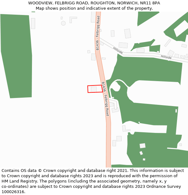 WOODVIEW, FELBRIGG ROAD, ROUGHTON, NORWICH, NR11 8PA: Location map and indicative extent of plot