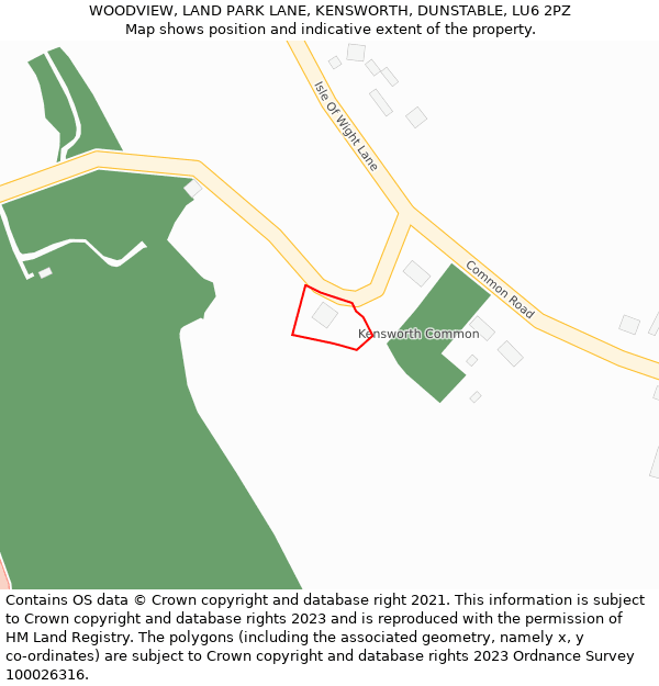 WOODVIEW, LAND PARK LANE, KENSWORTH, DUNSTABLE, LU6 2PZ: Location map and indicative extent of plot