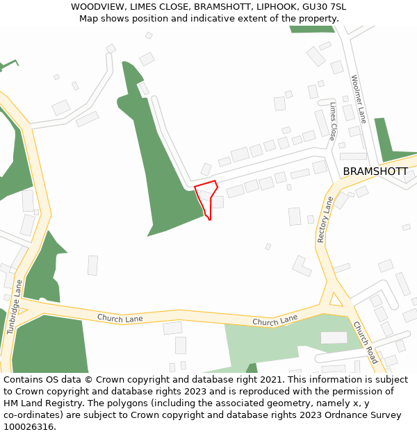 WOODVIEW, LIMES CLOSE, BRAMSHOTT, LIPHOOK, GU30 7SL: Location map and indicative extent of plot