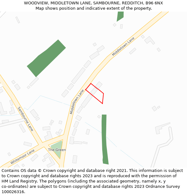 WOODVIEW, MIDDLETOWN LANE, SAMBOURNE, REDDITCH, B96 6NX: Location map and indicative extent of plot