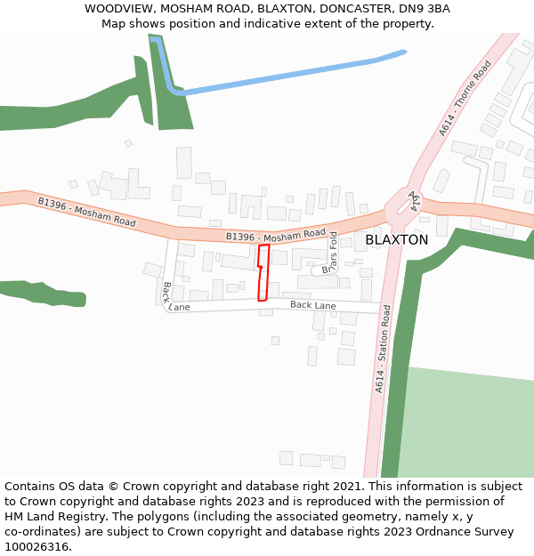 WOODVIEW, MOSHAM ROAD, BLAXTON, DONCASTER, DN9 3BA: Location map and indicative extent of plot