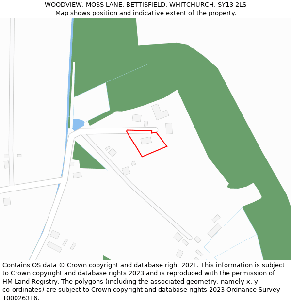 WOODVIEW, MOSS LANE, BETTISFIELD, WHITCHURCH, SY13 2LS: Location map and indicative extent of plot