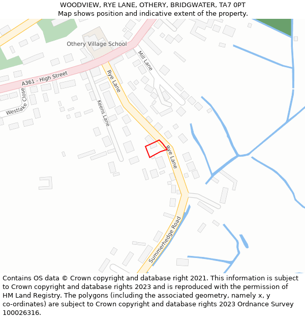 WOODVIEW, RYE LANE, OTHERY, BRIDGWATER, TA7 0PT: Location map and indicative extent of plot