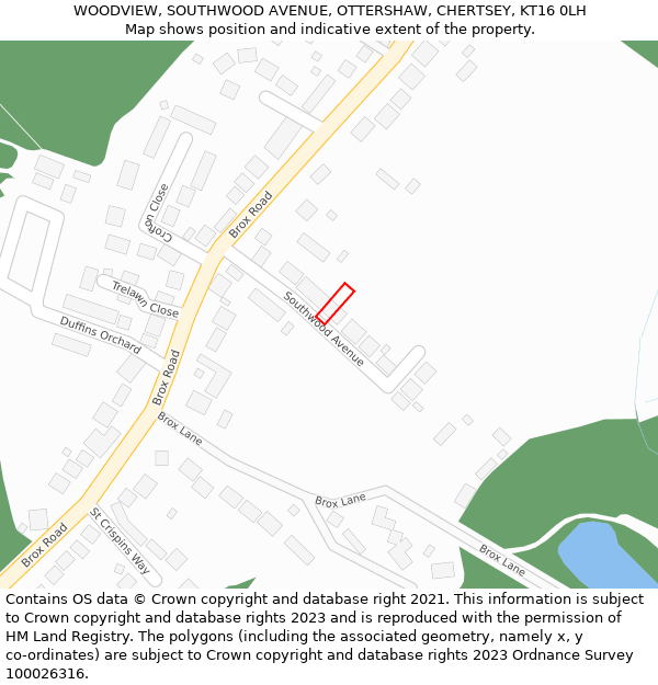 WOODVIEW, SOUTHWOOD AVENUE, OTTERSHAW, CHERTSEY, KT16 0LH: Location map and indicative extent of plot