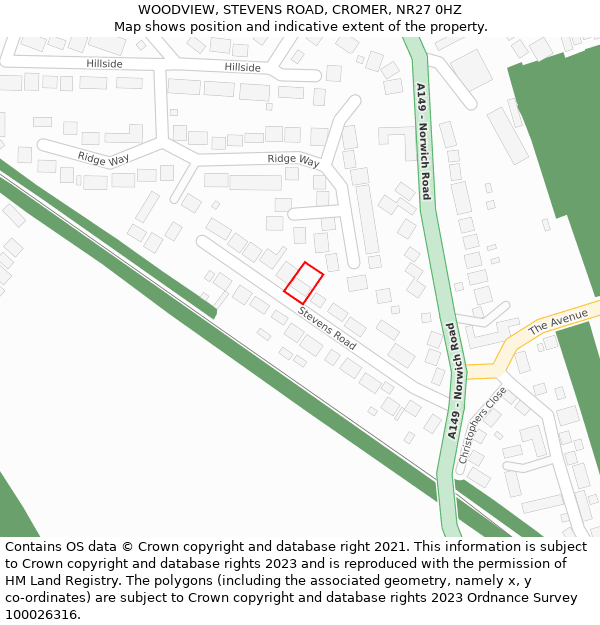 WOODVIEW, STEVENS ROAD, CROMER, NR27 0HZ: Location map and indicative extent of plot